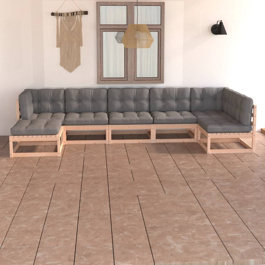 7-tlg. Garten-Lounge-Set mit Kissen Kiefer Massivholz